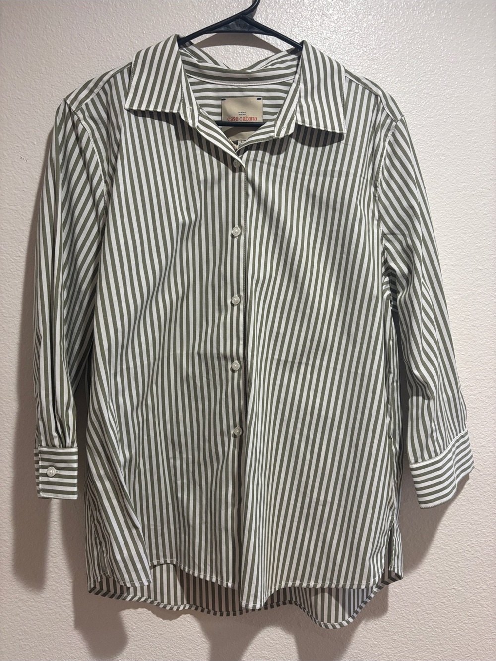 Women’s Striped Button-Down Shirt - Green & White